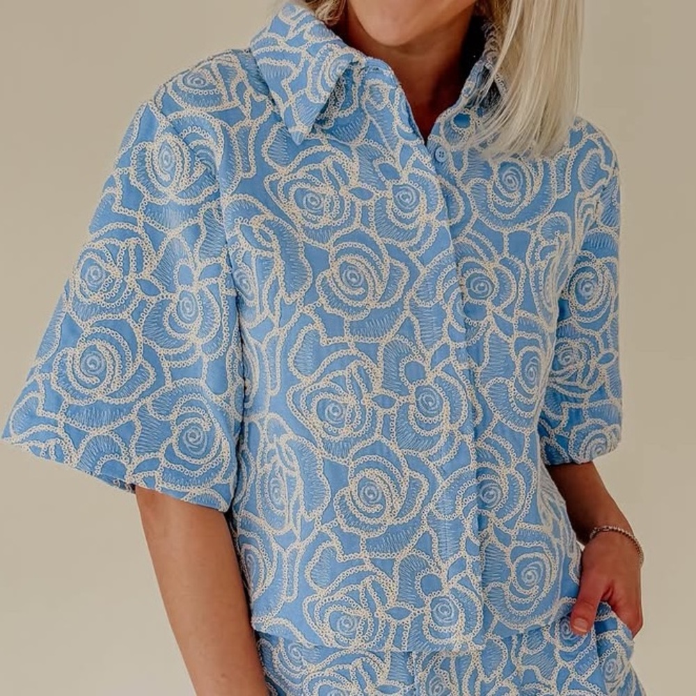 Endless Rose Blue & White Floral Embroidered